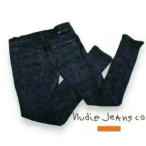 NUDIE JEANS CO Men’s Straight Slim Fit Jeans Organic Black W33 L34 Dean Stretch